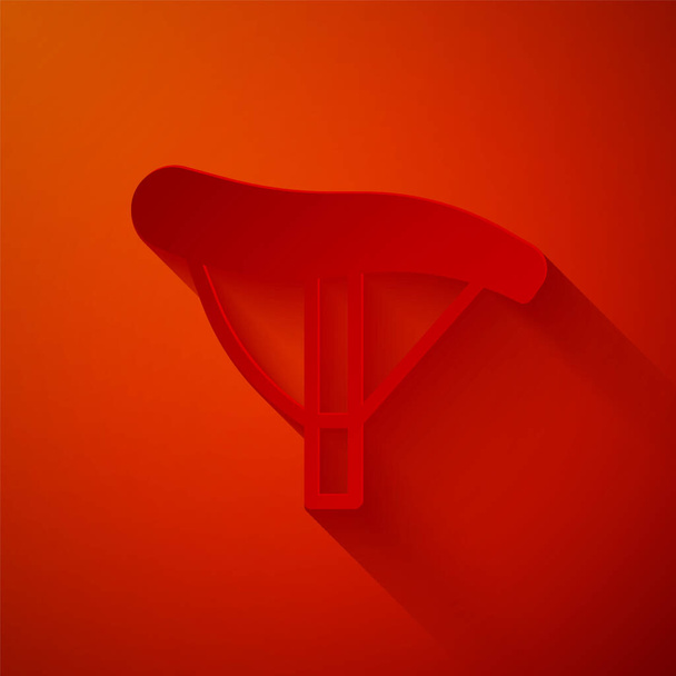 Papier coupé icône de siège de vélo isolé sur fond rouge. Selle de vélo. Style art du papier. Vecteur. - Vecteur, image