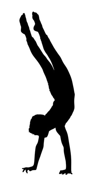Akrobatischer Turnjunge mit Handlauf beschäftigt - Vektor, Bild