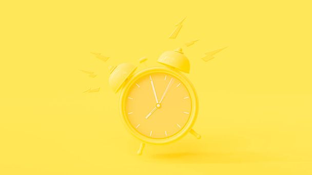 Reloj despertador amarillo con ruta de recorte. Alarma a las 8: 00. Concepto de idea mínima, 3D Render. - Foto, Imagen