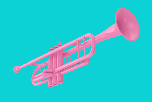 Trompette rose comme Duotone Style sur un fond bleu. Rendu 3d - Photo, image