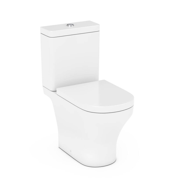 Moderne weiße Keramik-Toilettenschüssel auf weißem Hintergrund. 3D-Darstellung - Foto, Bild
