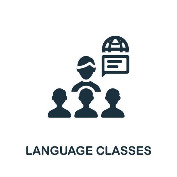言語クラスのアイコン。オンラインコースコレクションからの簡単なイラスト。Webデザイン、テンプレート、インフォグラフィックのためのモノクローム言語クラスアイコン. - ベクター画像