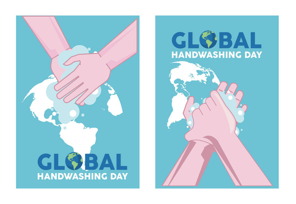 globale handwas dag belettering met handen wassen - Vector, afbeelding