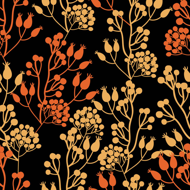 Vector autumn berries silhouettes repeat pattern background. - Vector, Image