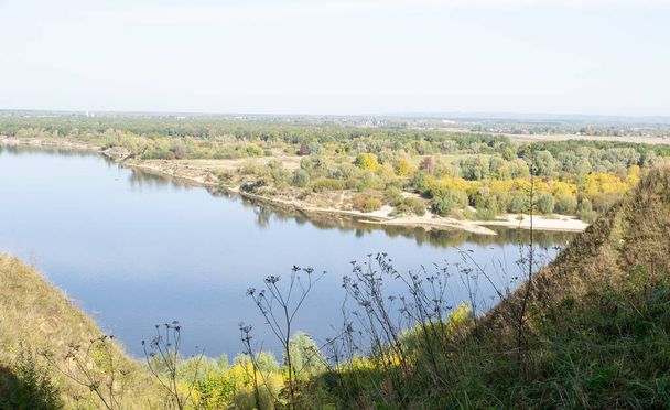 OKA river with vegetation on the banks,autumn landscape - 写真・画像