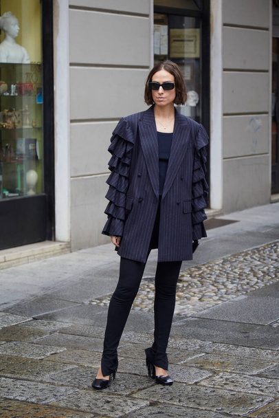 MILAN, ITALY - SEPTEMBER 24, 2020: Erika Boldrin before Max Mara fashion show, Milan Fashion Week street style - Fotó, kép