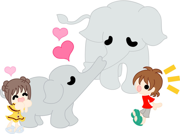 The elephant of parent and child - Vector, Image