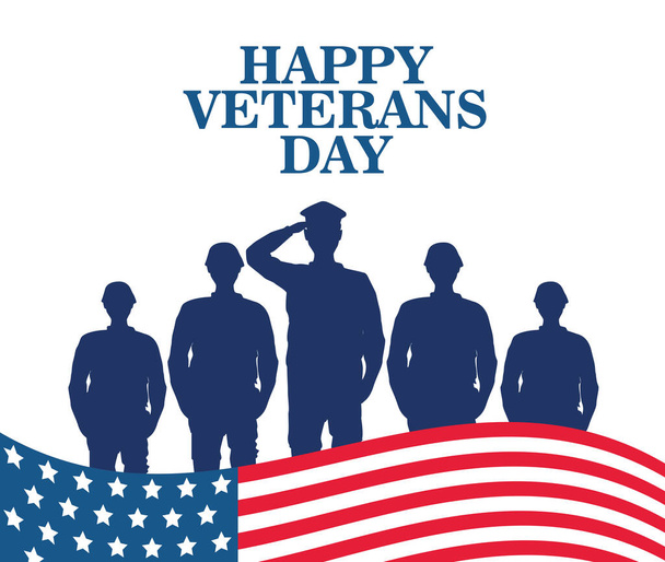 С Днем ветеранов празднуем вместе с офицером и солдатами честь и флаг - Вектор,изображение