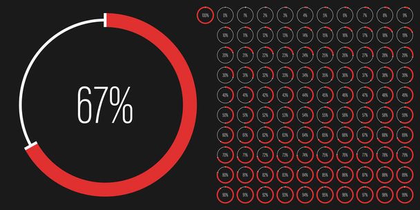 Set of circle percentage diagrams meters from 0 to 100 ready-to-use for web design, user interface UI or infographic - indicator with red - Vector, Image