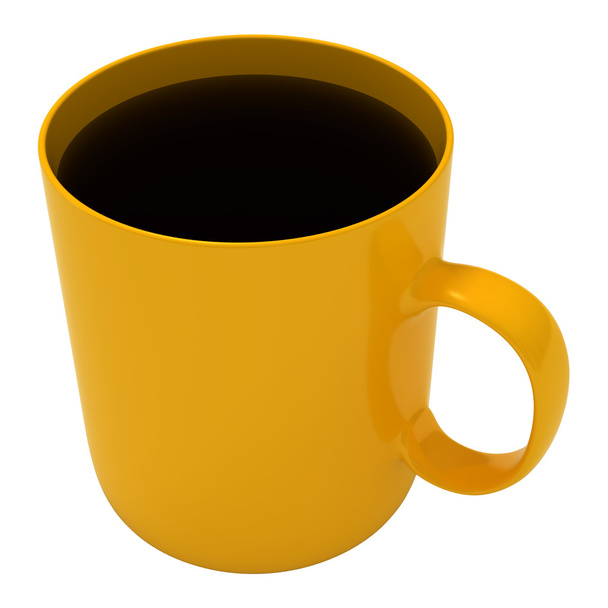Coffee, yellow mug, isolated on white - Photo, Image