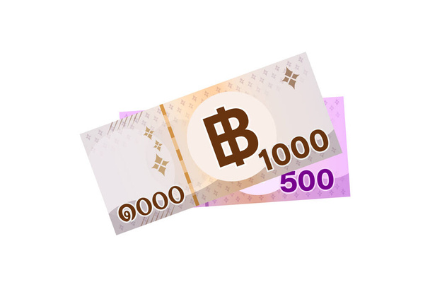 Banknot parası 1500 baht thai beyaz, thai para birimi bin beş yüz THB konsept, daire simgesi tarzı için para thailand baht, B sembollü resimli kağıt para - Vektör, Görsel