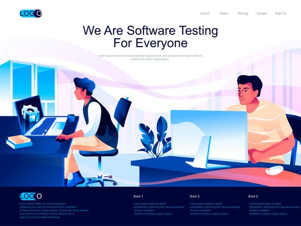 We are Software Testing for everyone isometric landing page. Testing and quality assurance isometry website page. Engineer debugging program web concept, vector illustration with people characters. - Vector, Image