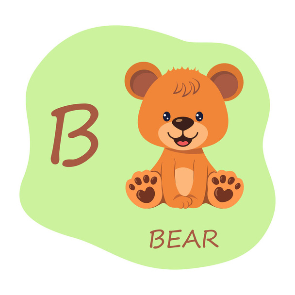 Cute teddy bear and alphabet capital letter B. Easy learning for preschool kids. Vector illustration - ベクター画像