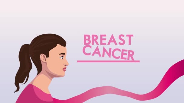 borstkanker belettering animatie met vrouw en lint - Video