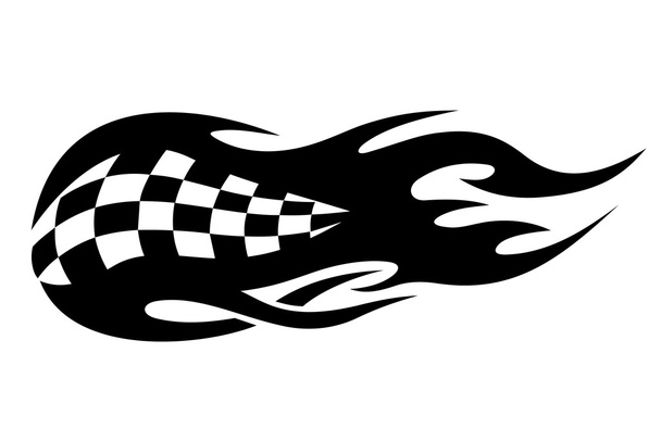 lángoló fekete-fehér kockás zászló - Vektor, kép