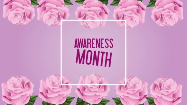 awareness month lettering animation with pink roses - Footage, Video