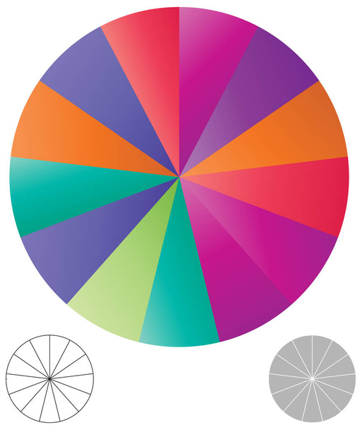 simple pie chart-graph and diagram vector illustration. circle segmented, divided from 2 to 20 section, segment, portion or sector for biz analytics, presentation,infographics or visualization themes - Vector, imagen