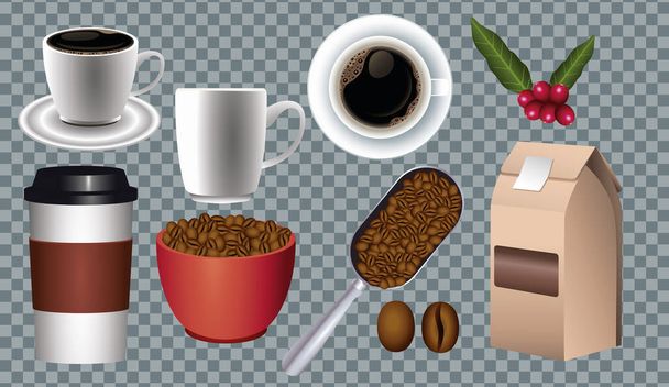 coffee break poster with set icons in checkered background - Вектор, зображення