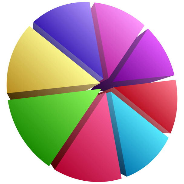 simple pie chart-graph and diagram vector illustration. circle segmented, divided from 2 to 20 section, segment, portion or sector for biz analytics, presentation,infographics or visualization themes - Vector, afbeelding