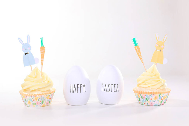 Easter Cupcakes Decorated Treats on White Background - Fotó, kép