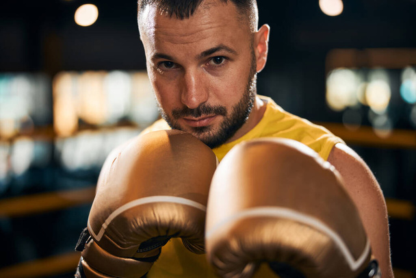 Boxing champion raising his fists and taking a fighting stance - Foto, Bild
