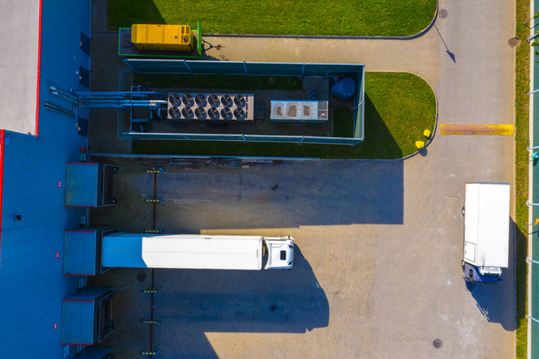 Aerial view of the distribution center, drone photography of the industrial logistic zone. - Photo, Image