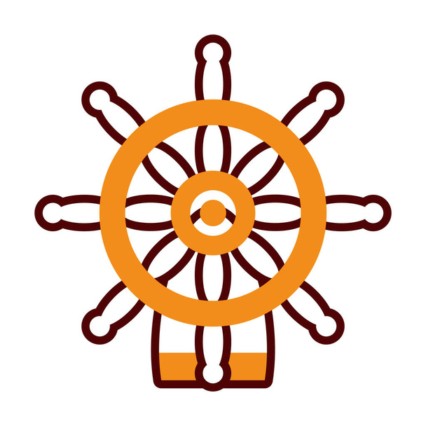 icono de la rueda del timón, media línea medio color estilo - Vector, Imagen