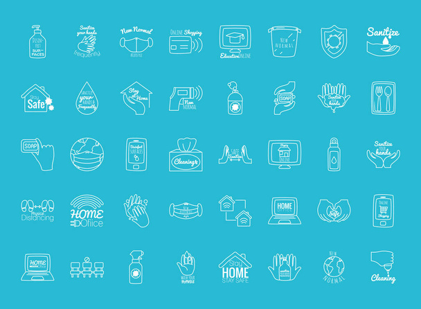 new normal icon set, line style - Vector, Image