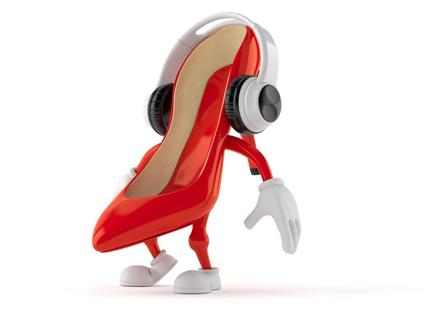 High heels character with headphones isolated on white background. 3d illustration - Фото, изображение