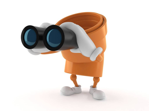 Pipe character looking through binoculars isolated on white background. 3d illustration - Photo, Image
