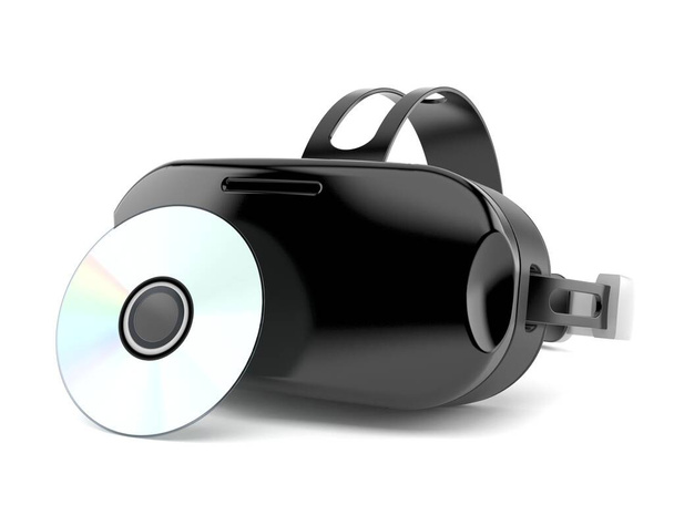 VR-headset met cd-disc geïsoleerd op witte achtergrond. 3d illustratie - Foto, afbeelding
