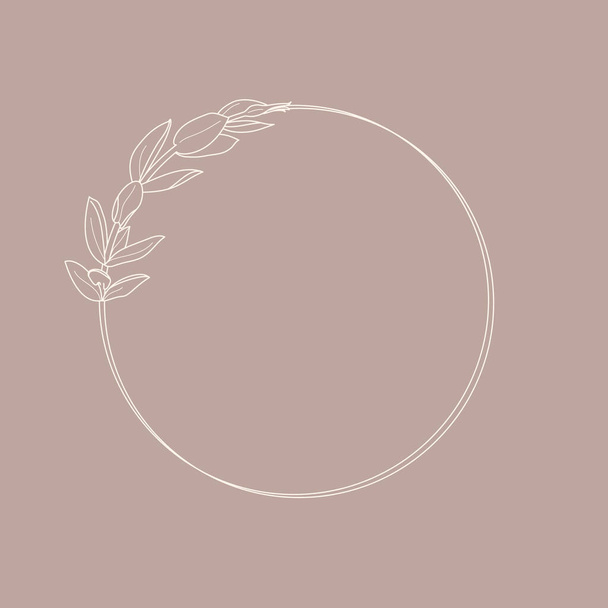 Frame of Lisianthus Flowers and branches. Round icon in a trendy minimalistic linear style. Vector Floral logo. - Vetor, Imagem