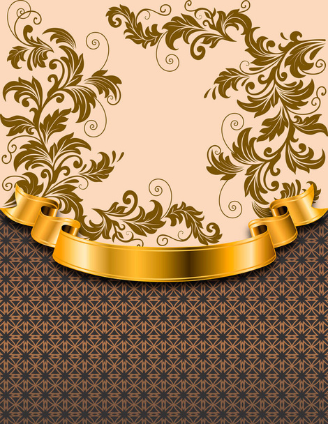Decorative background with elegant vintage patterns and golden ribbon. - Photo, image