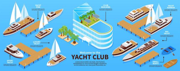 Izometrikus Yacht Club Infograhics - Vektor, kép