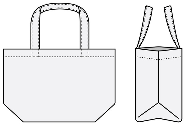 Kleine draagtas (ecobag, boodschappentas) template vector illustratie (met zijaanzicht) / wit - Vector, afbeelding