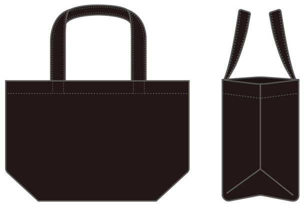 Kleine draagtas (ecobag, boodschappentas) template vector illustratie (met zijaanzicht) / zwart - Vector, afbeelding