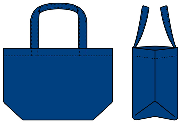 Kleine draagtas (ecobag, boodschappentas) template vector illustratie (met zijaanzicht) / blauw - Vector, afbeelding