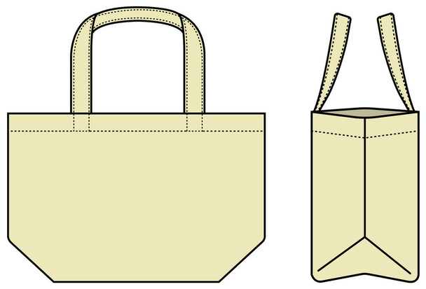 Kleine draagtas (ecobag, boodschappentas) template vector illustratie (met zijaanzicht) / natuurlijk - Vector, afbeelding