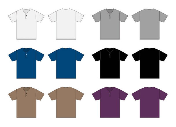 Shirt met korte mouwen (Henry hals) template vector illustratie - Vector, afbeelding