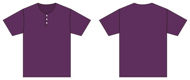 半袖Tシャツ(ヘンリーネック)テンプレートベクトルイラスト/パープル - ベクター画像