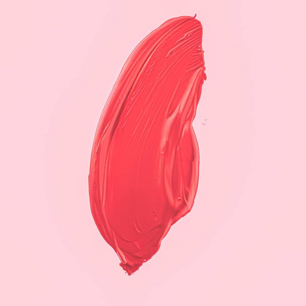 Coup de pinceau rouge ou marque de maquillage gros plan, cosmétiques de beauté et texture de rouge à lèvres - Photo, image