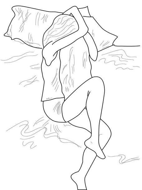 Jeune femme endormie gribouille. Illustration linéaire vectorielle dessinée à la main - Vecteur, image