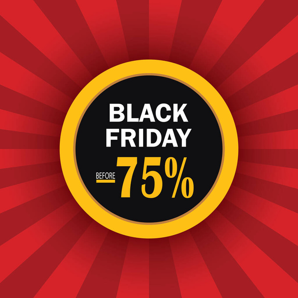 Black Friday sale black tag, round banner, advertising, vector illustration - Vector, imagen