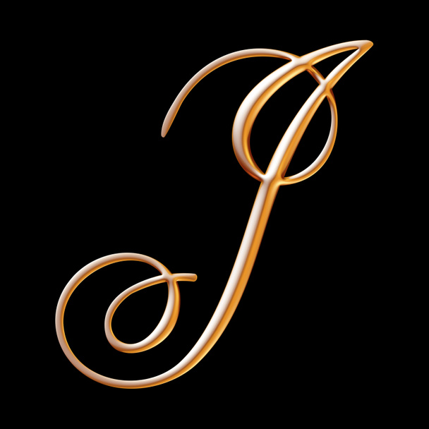 golden 3d alphabet, embossed capital letter j, 3d illustration - Photo, Image