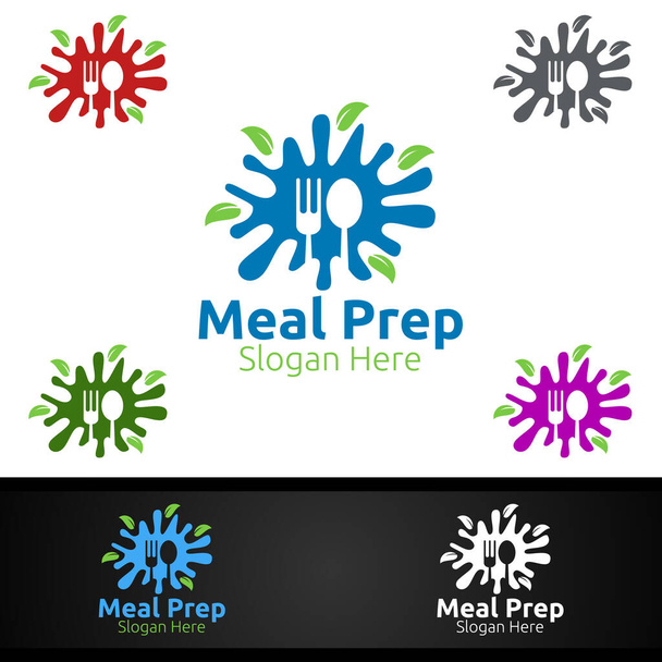 Logotipo de comida saludable de preparación de comidas para restaurante, café o diseño de entrega de catering en línea - Vector, imagen
