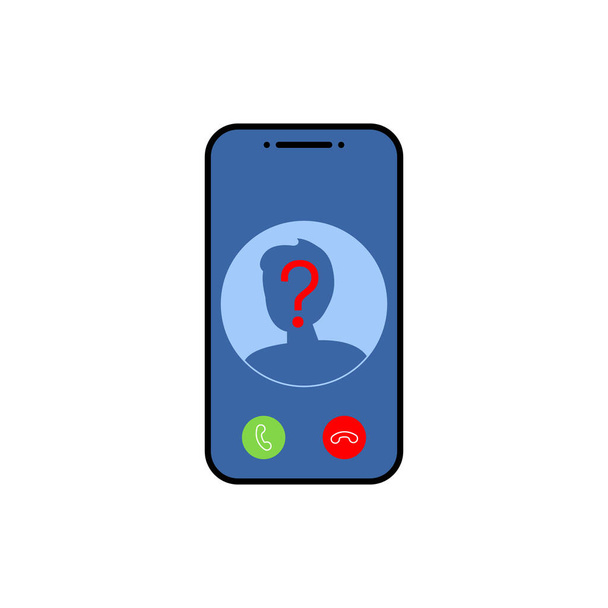 incognito phone call. mobile screen with a stranger person icon. accept or reject an incoming call. concept of secret unknown number. blue flat design. simple icon isolated on white background - Vector, Image