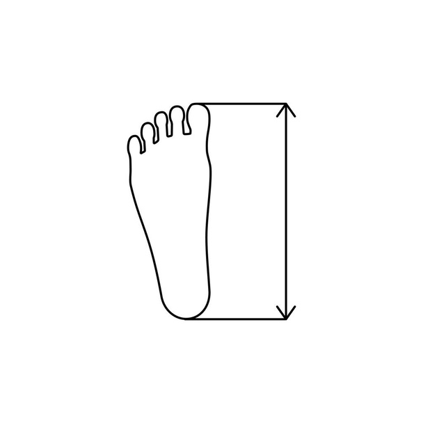 значок линейного размера ноги. шаблон для обувных магазинов, сайтов, приложений. измерение расстояния между отметками. системы размера обуви. медицинские параметры человека. простые знаки изолированы на белом фоне - Вектор,изображение