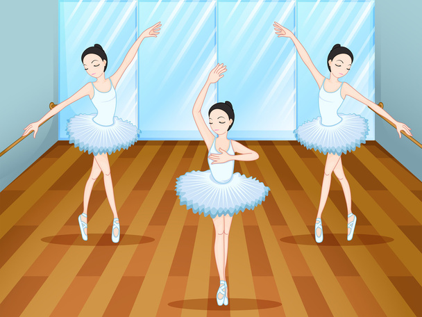 Three ballet dancers dancing inside the studio - Vector, Image