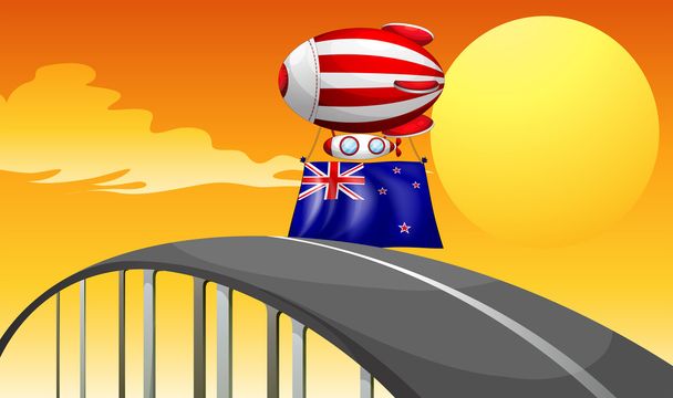 A floating balloon above the road with the New Zealand flag - Vector, Image