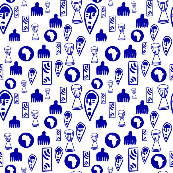 Blue Seamless Tribal pattern on white background. African symbols endless pattern. Ethnic Aztec style illustration. - Photo, Image